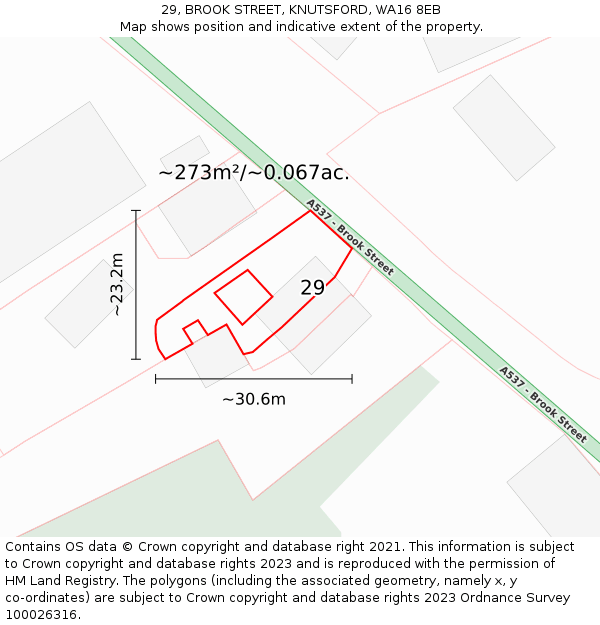 29, BROOK STREET, KNUTSFORD, WA16 8EB: Plot and title map