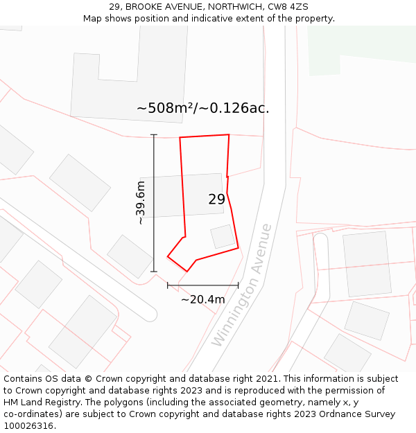 29, BROOKE AVENUE, NORTHWICH, CW8 4ZS: Plot and title map