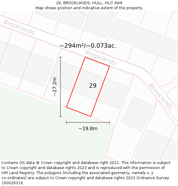 29, BROOKLANDS, HULL, HU7 4WA: Plot and title map