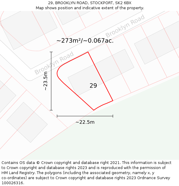 29, BROOKLYN ROAD, STOCKPORT, SK2 6BX: Plot and title map