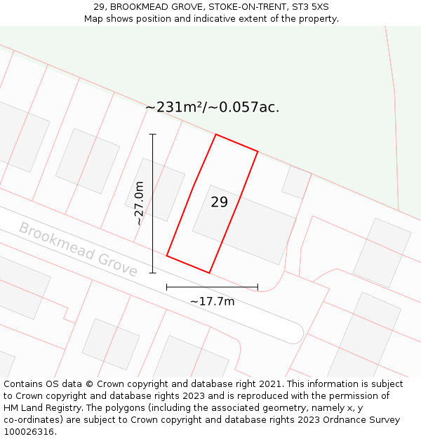 29, BROOKMEAD GROVE, STOKE-ON-TRENT, ST3 5XS: Plot and title map
