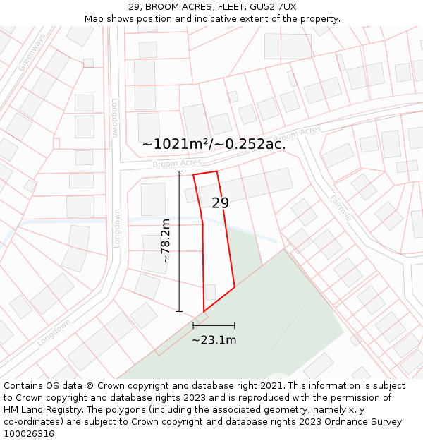 29, BROOM ACRES, FLEET, GU52 7UX: Plot and title map