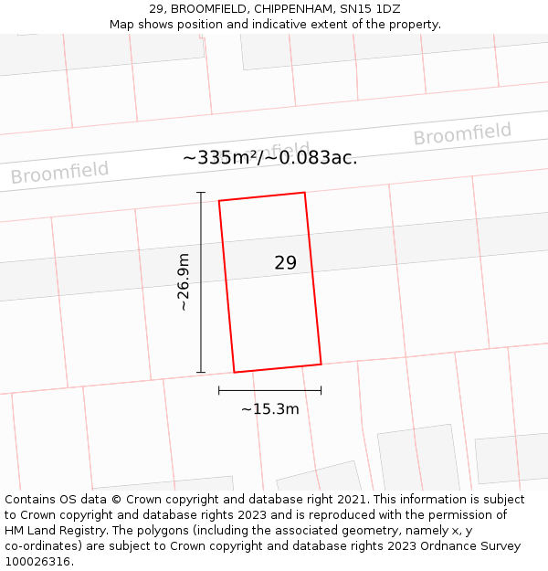 29, BROOMFIELD, CHIPPENHAM, SN15 1DZ: Plot and title map