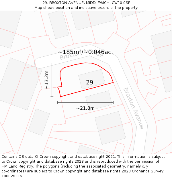 29, BROXTON AVENUE, MIDDLEWICH, CW10 0SE: Plot and title map