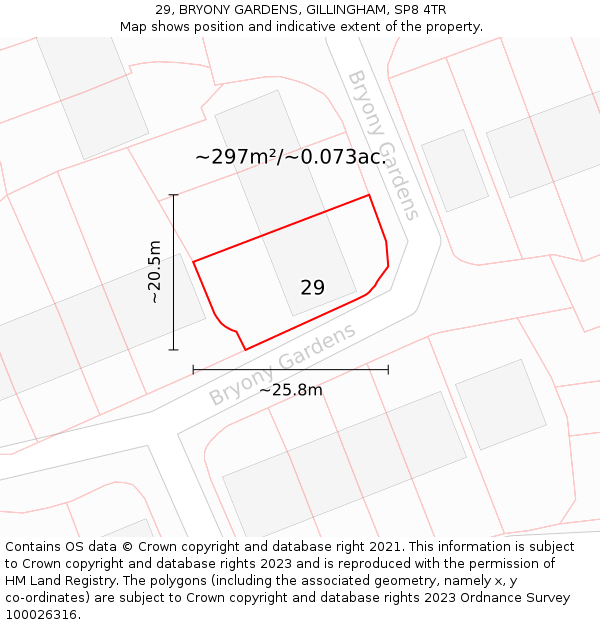 29, BRYONY GARDENS, GILLINGHAM, SP8 4TR: Plot and title map