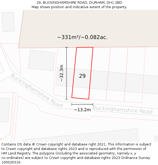 29, BUCKINGHAMSHIRE ROAD, DURHAM, DH1 2BD: Plot and title map