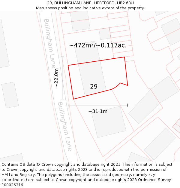 29, BULLINGHAM LANE, HEREFORD, HR2 6RU: Plot and title map