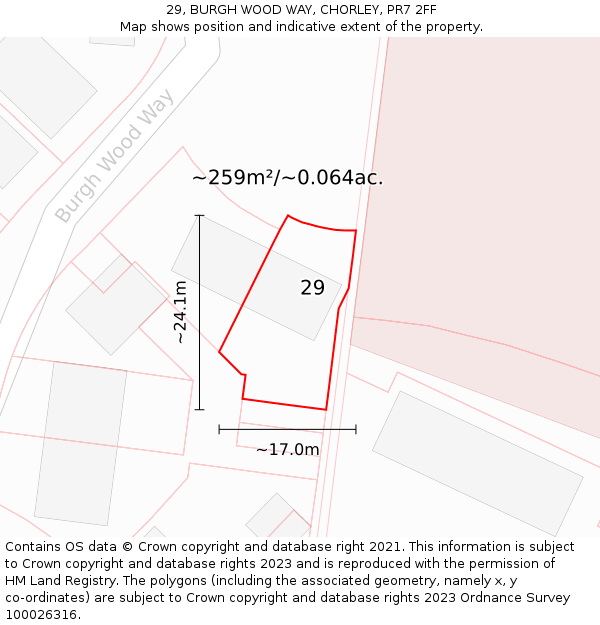 29, BURGH WOOD WAY, CHORLEY, PR7 2FF: Plot and title map