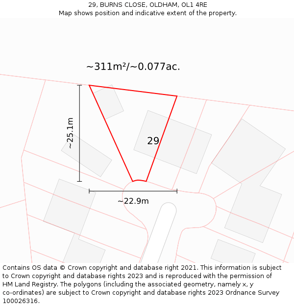 29, BURNS CLOSE, OLDHAM, OL1 4RE: Plot and title map