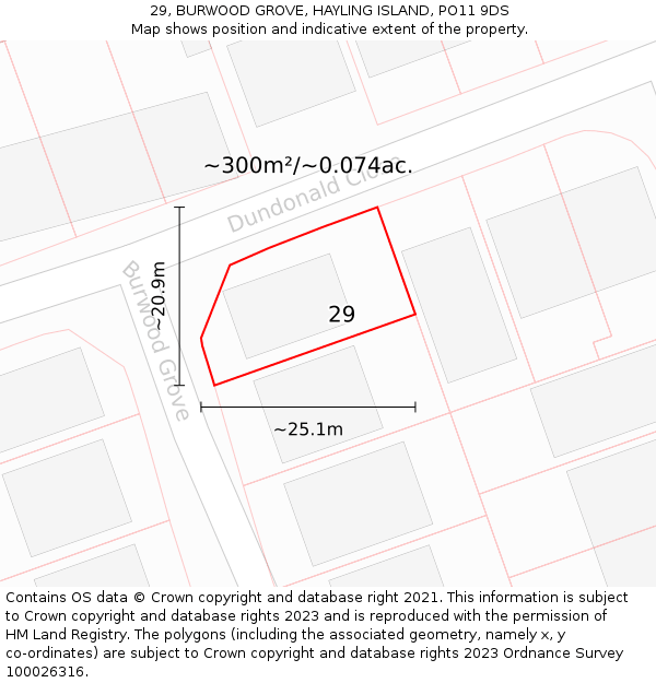 29, BURWOOD GROVE, HAYLING ISLAND, PO11 9DS: Plot and title map