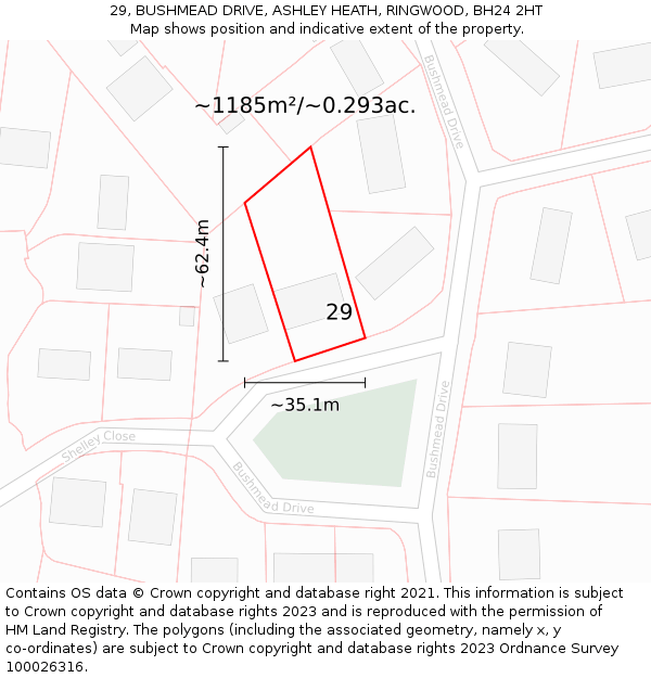 29, BUSHMEAD DRIVE, ASHLEY HEATH, RINGWOOD, BH24 2HT: Plot and title map
