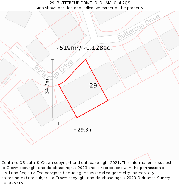 29, BUTTERCUP DRIVE, OLDHAM, OL4 2QS: Plot and title map