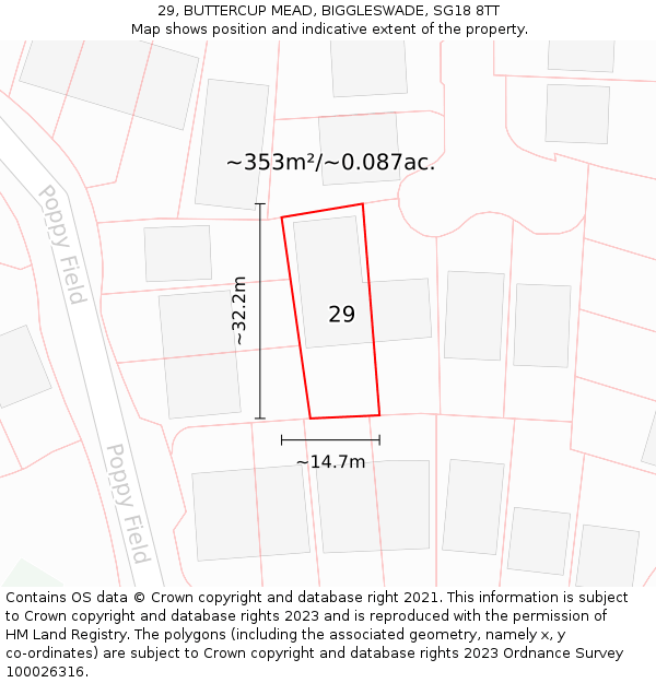 29, BUTTERCUP MEAD, BIGGLESWADE, SG18 8TT: Plot and title map