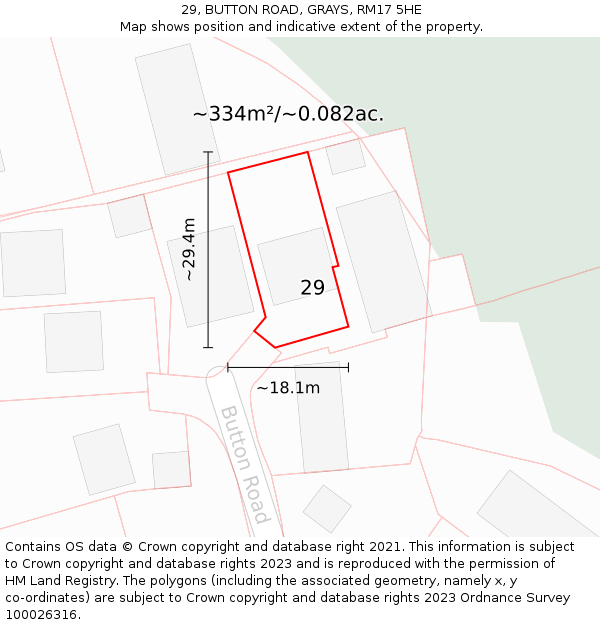 29, BUTTON ROAD, GRAYS, RM17 5HE: Plot and title map