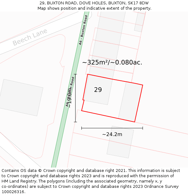 29, BUXTON ROAD, DOVE HOLES, BUXTON, SK17 8DW: Plot and title map