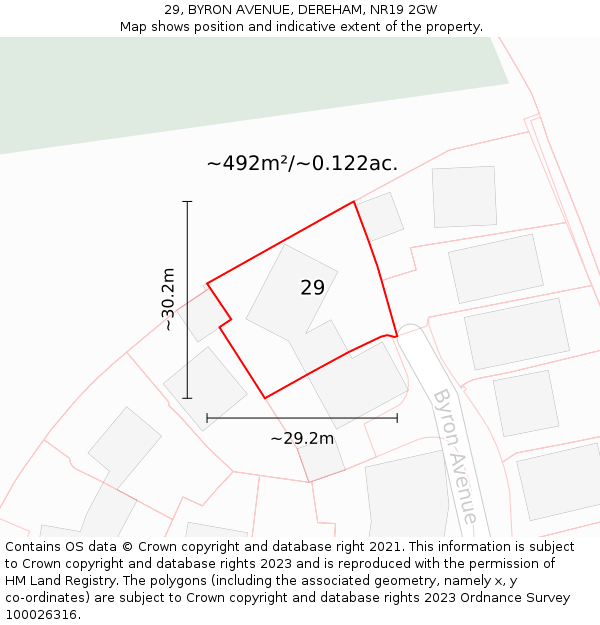 29, BYRON AVENUE, DEREHAM, NR19 2GW: Plot and title map