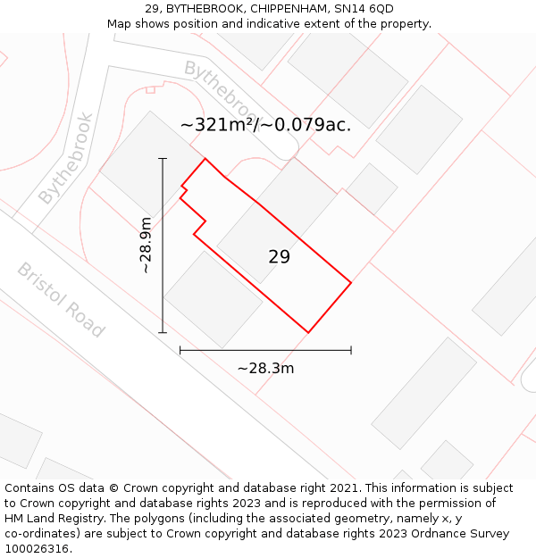 29, BYTHEBROOK, CHIPPENHAM, SN14 6QD: Plot and title map