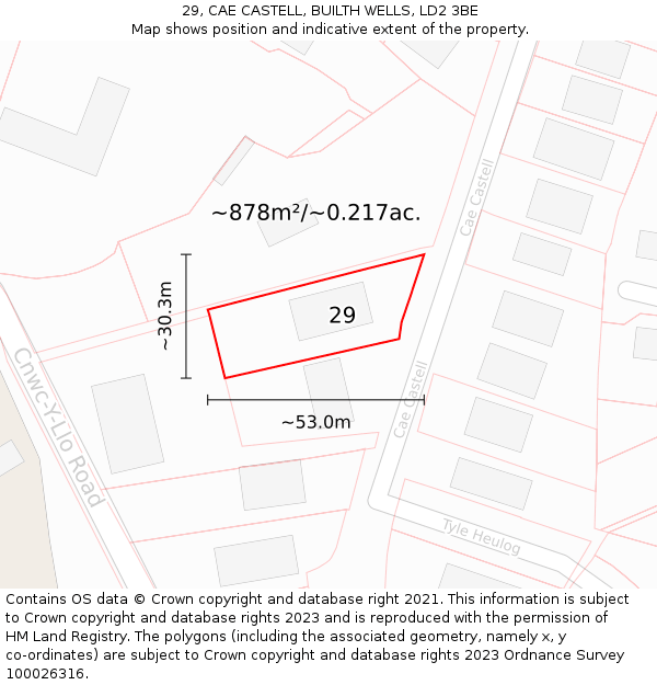 29, CAE CASTELL, BUILTH WELLS, LD2 3BE: Plot and title map