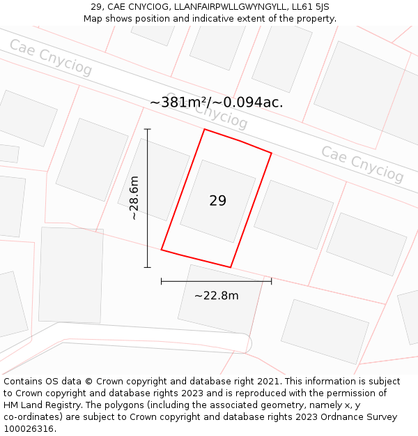 29, CAE CNYCIOG, LLANFAIRPWLLGWYNGYLL, LL61 5JS: Plot and title map