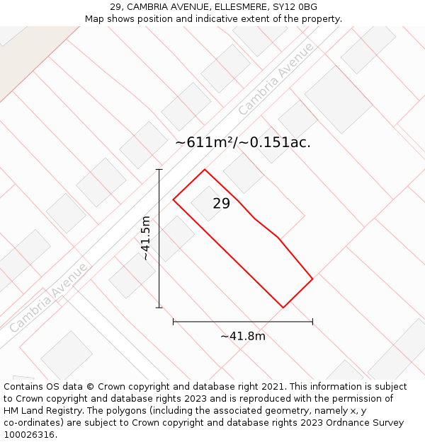 29, CAMBRIA AVENUE, ELLESMERE, SY12 0BG: Plot and title map