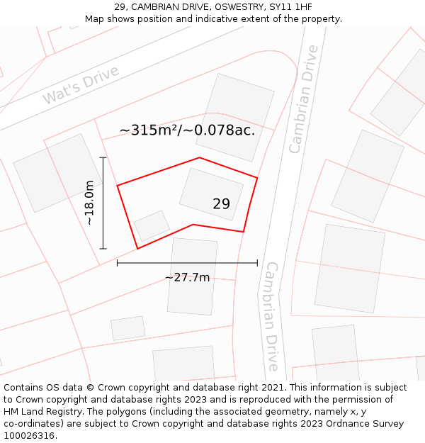 29, CAMBRIAN DRIVE, OSWESTRY, SY11 1HF: Plot and title map