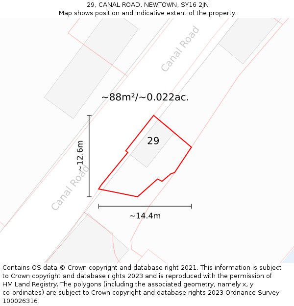 29, CANAL ROAD, NEWTOWN, SY16 2JN: Plot and title map