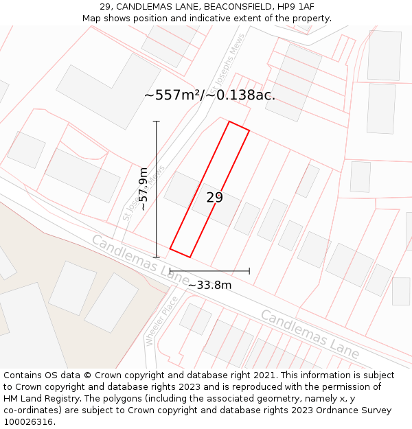 29, CANDLEMAS LANE, BEACONSFIELD, HP9 1AF: Plot and title map