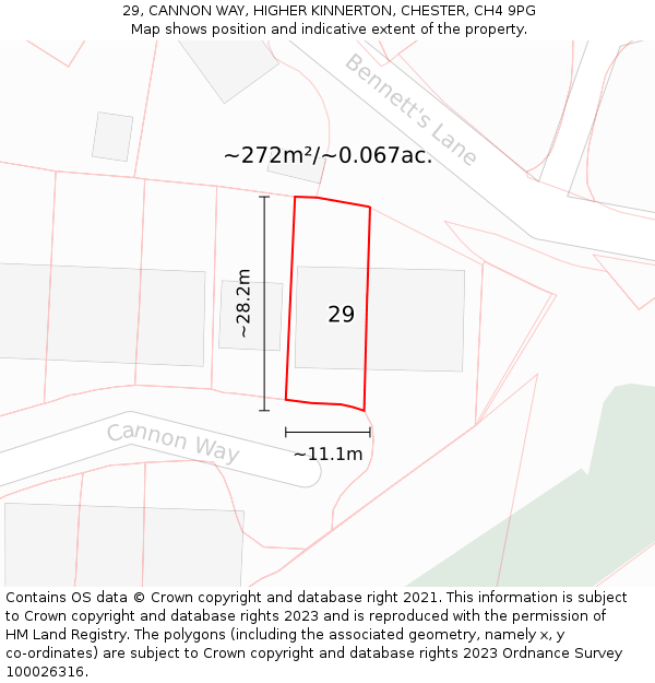 29, CANNON WAY, HIGHER KINNERTON, CHESTER, CH4 9PG: Plot and title map