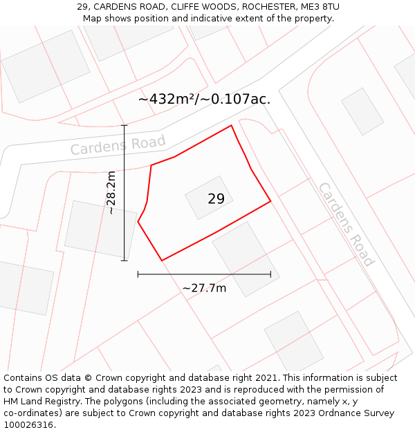 29, CARDENS ROAD, CLIFFE WOODS, ROCHESTER, ME3 8TU: Plot and title map