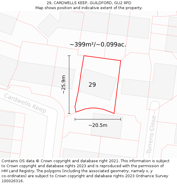 29, CARDWELLS KEEP, GUILDFORD, GU2 9PD: Plot and title map