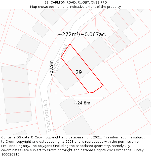 29, CARLTON ROAD, RUGBY, CV22 7PD: Plot and title map