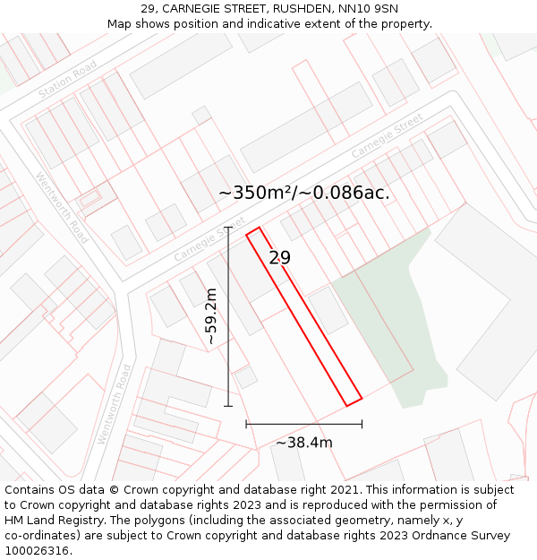 29, CARNEGIE STREET, RUSHDEN, NN10 9SN: Plot and title map