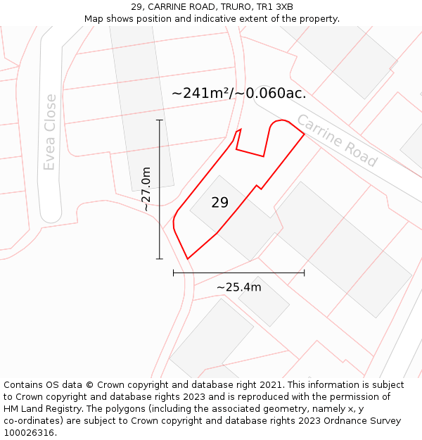 29, CARRINE ROAD, TRURO, TR1 3XB: Plot and title map