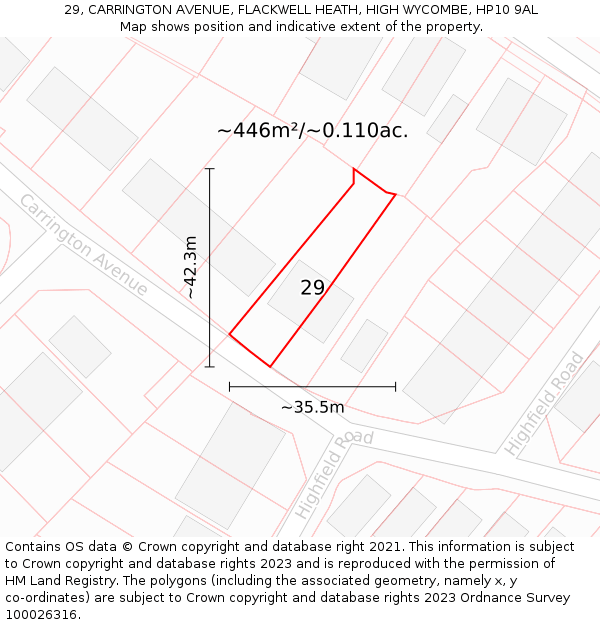 29, CARRINGTON AVENUE, FLACKWELL HEATH, HIGH WYCOMBE, HP10 9AL: Plot and title map