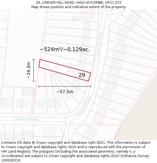 29, CARVER HILL ROAD, HIGH WYCOMBE, HP11 2TZ: Plot and title map