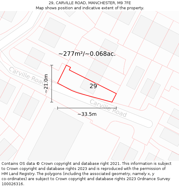 29, CARVILLE ROAD, MANCHESTER, M9 7FE: Plot and title map