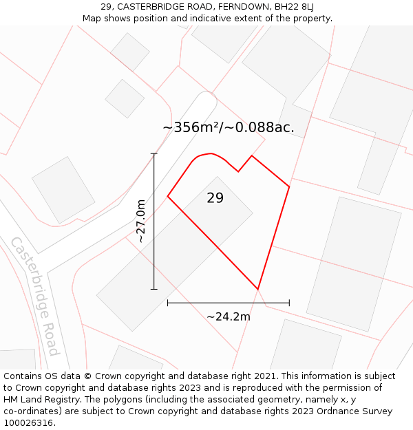 29, CASTERBRIDGE ROAD, FERNDOWN, BH22 8LJ: Plot and title map