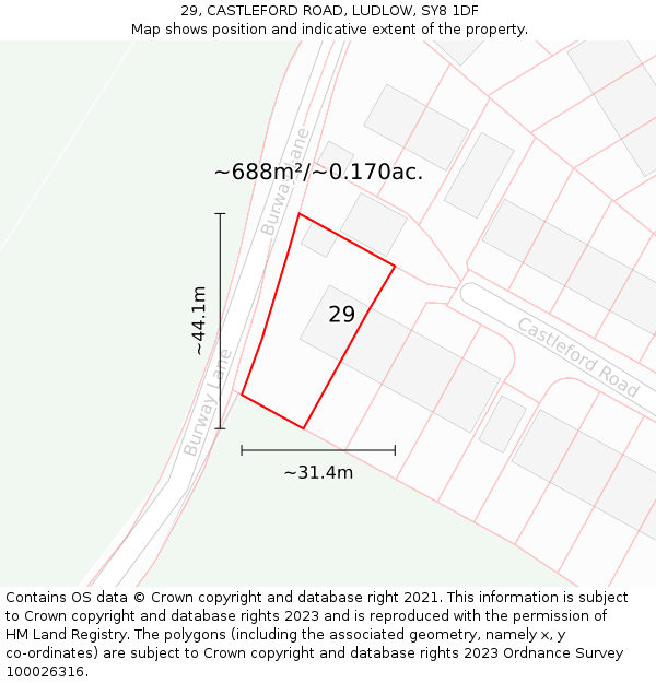 29, CASTLEFORD ROAD, LUDLOW, SY8 1DF: Plot and title map