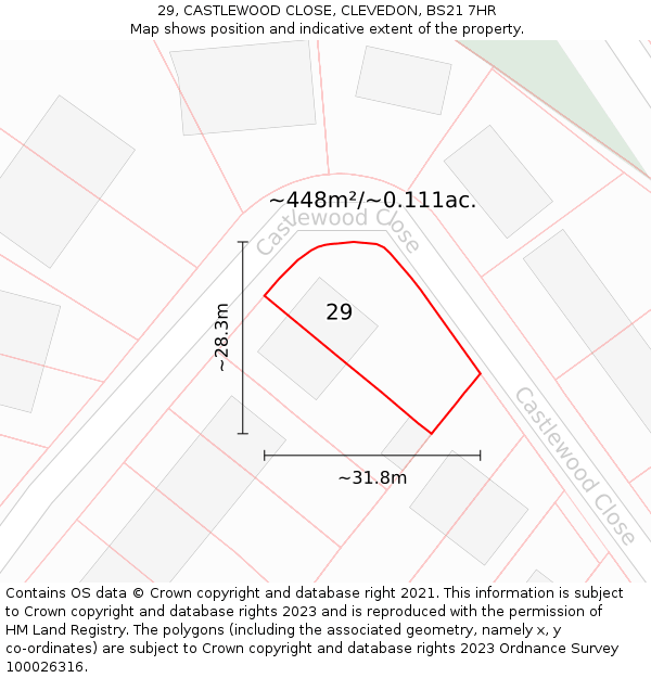 29, CASTLEWOOD CLOSE, CLEVEDON, BS21 7HR: Plot and title map