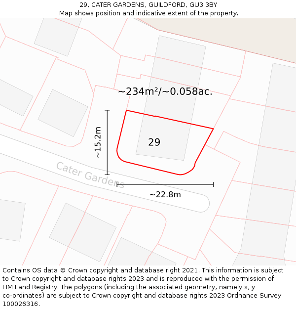 29, CATER GARDENS, GUILDFORD, GU3 3BY: Plot and title map