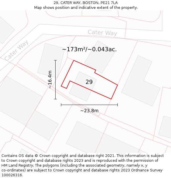 29, CATER WAY, BOSTON, PE21 7LA: Plot and title map