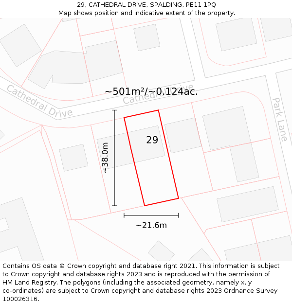 29, CATHEDRAL DRIVE, SPALDING, PE11 1PQ: Plot and title map