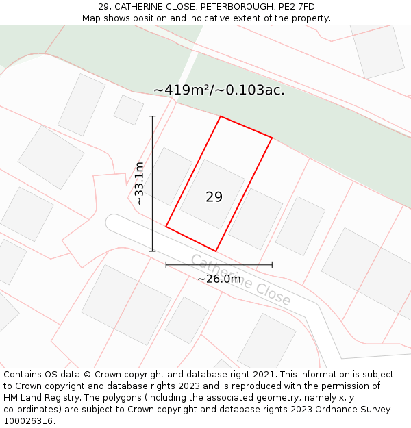 29, CATHERINE CLOSE, PETERBOROUGH, PE2 7FD: Plot and title map