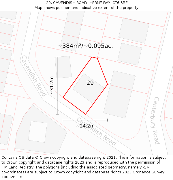 29, CAVENDISH ROAD, HERNE BAY, CT6 5BE: Plot and title map