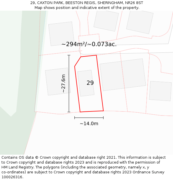 29, CAXTON PARK, BEESTON REGIS, SHERINGHAM, NR26 8ST: Plot and title map