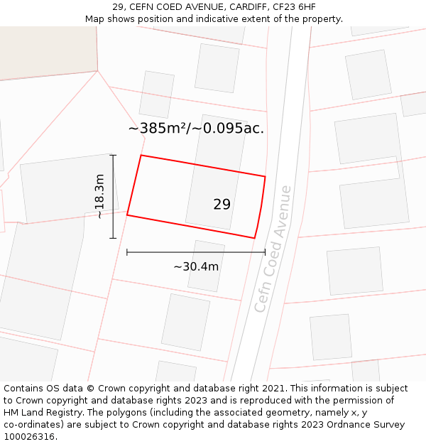 29, CEFN COED AVENUE, CARDIFF, CF23 6HF: Plot and title map