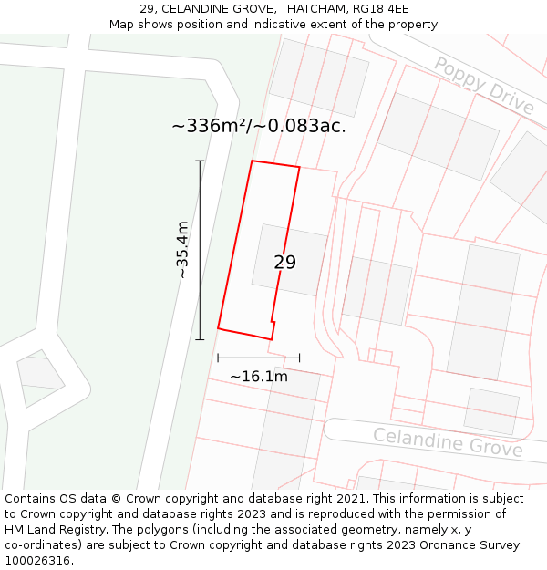 29, CELANDINE GROVE, THATCHAM, RG18 4EE: Plot and title map