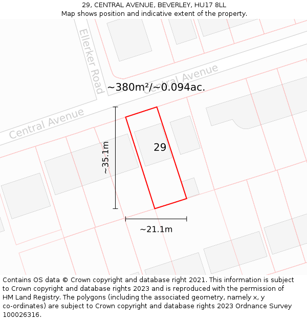 29, CENTRAL AVENUE, BEVERLEY, HU17 8LL: Plot and title map