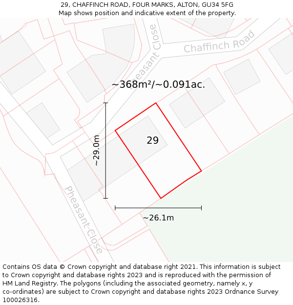 29, CHAFFINCH ROAD, FOUR MARKS, ALTON, GU34 5FG: Plot and title map