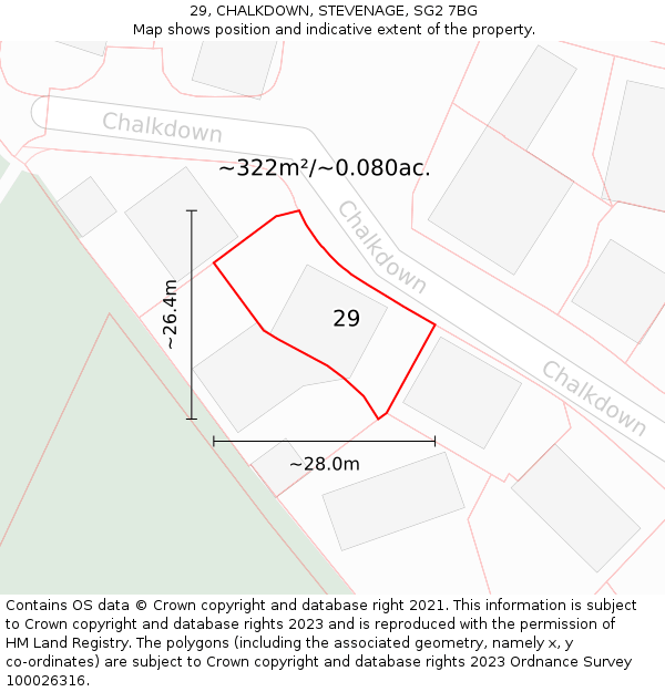 29, CHALKDOWN, STEVENAGE, SG2 7BG: Plot and title map